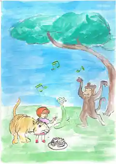 Original book illustration of Billy with her forest friends