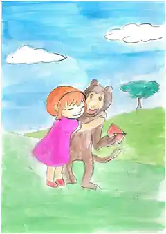 Original book illustration of Billy hugging the monkey